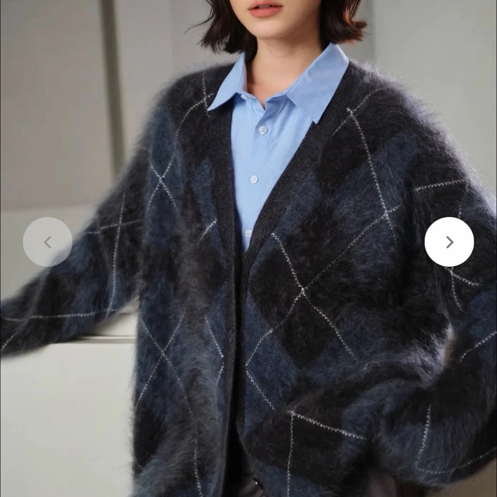 Fibflx 100% cashmere fine heavyweight Argyle long Cardigan